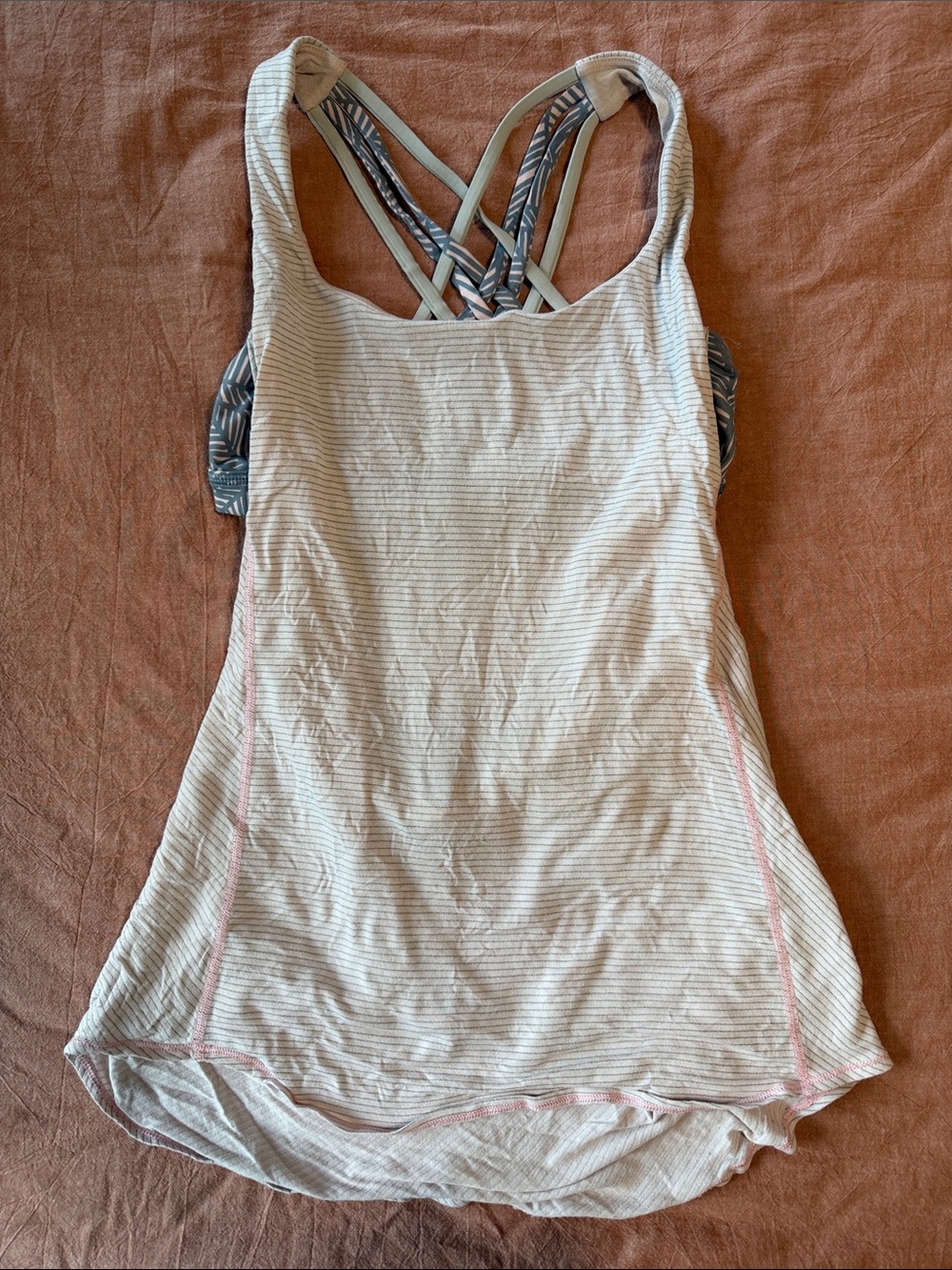lululemon athletica Light Gray Striped Tank with Pink Seams